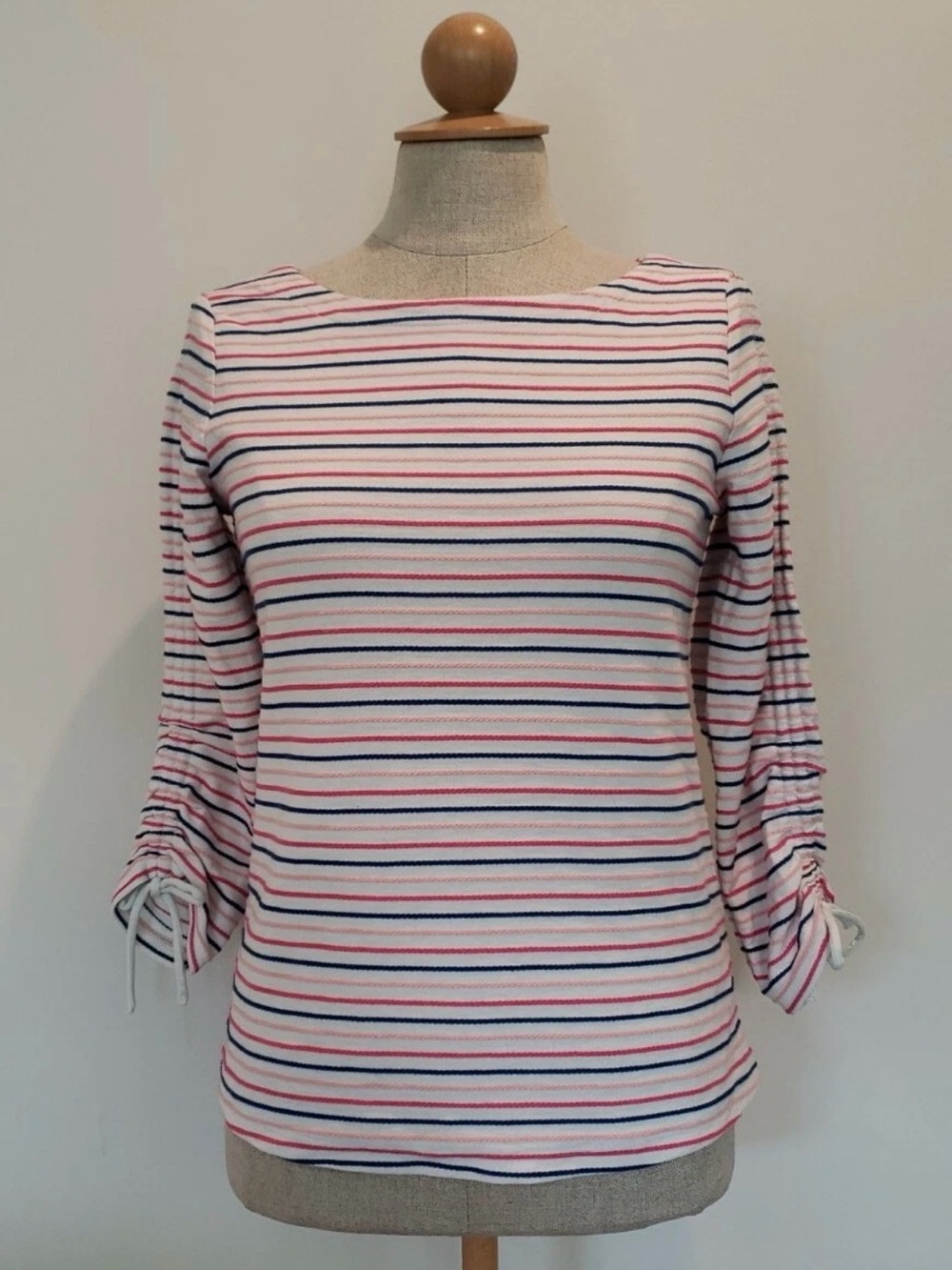 Talbots Plus Size 2X Striped Boatneck Top in White, Pink & Navy